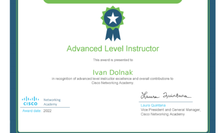 Ocenenie Cisco Advanced Level Instructor na FEIT UNIZA